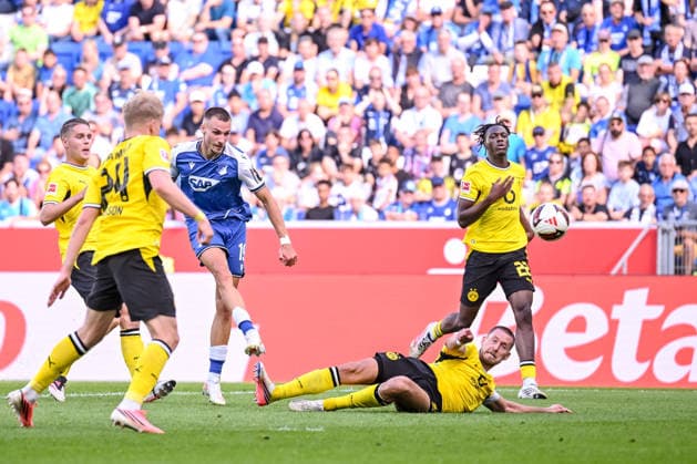 Tim Lemperle (TSG 1899 Hoffenheim) Torschuss zum 2:0 waehrend des spiels der 1. Bundesliga zwischen TSG Hoffenheim und Borussia Dortmund, SNP Arena am 05. September 2026 in Sinsheim, Deutschland. (Foto von Harry Langer DeFodi Images) +++ Tim Lemperle (TSG 1899 Hoffenheim) scores his team s second goal during the Bundesliga match between TSG Hoffenheim and Borussia Dortmund at SNP Arena on September 5, 2026 in Sinsheim, Germany. (Photo by Harry Langer DeFodi Images) DFB DFL REGULATIONS PROHIBIT ANY USE OF PHOTOGRAPHS AS IMAGE SEQUENCES AND OR QUASI-VIDEO. (Photo by Harry Langer DeFodi Images) DFB DFL REGULATIONS PROHIBIT ANY USE OF PHOTOGRAPHS AS IMAGE SEQUENCES AND OR QUASI-VIDEO. - *** Tim Lemperle of TSG 1899 Hoffenheim takes a shot on goal to make it 2–0 during the Bundesliga 1 match between TSG Hoffenheim and Borussia Dortmund, SNP Arena on September 5, 2026, in Sinsheim, Germany. Photo by Harry Langer, DeFodi Images. Tim Lemperle of TSG 1899 Hoffenheim scores his team’s second goal during the Bundesliga match between TSG Hoffenheim and Borussia Dortmund at SNP Arena on September 5, 2026 in Sinsheim, Germany. Photo by Harry Langer, DeFodi Images. DFB and DFL regulations prohibit any use of photographs as image sequences and or quasi-video. Photo by Harry Langer, DeFodi Images. DFB and DFL regulations prohibit any use of photographs as imSEQUENCES AND OR QUASI-VIDEO