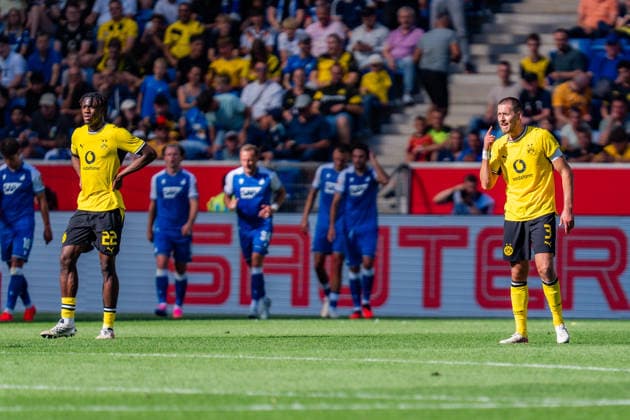 1. Bundesliga, 2. Spieltag, TSG 1899 Hoffenheim vs. Borussia Dortmund am 05.09.2026 Tor zum 1:0 durch Leon Avdullahu Waldemar Anton Joane Gadou WICHTIGER HINWEIS: Gemäß den Vorgaben der DFL und des DFB ist es untersagt, in dem Stadion und oder vom Spiel angefertigte Fotoaufnahmen in Form von Sequenzbildern und oder videoähnlichen Fotostrecken zu verwerten bzw. verwerten zu lassen. *** Bundesliga 1, Matchday 2, TSG 1899 Hoffenheim vs. Borussia Dortmund on September 5, 2026; 1–0 goal by Leon Avdullahu, Waldemar Anton, Joane Gadou IMPORTANT NOTICE: In accordance with DFL and DFB regulations, it is prohibited to use or allow the use of photographs taken in the stadium and or during the game in the form of sequential images and or video-like photo sequences Copyright: xBahhoxKarax