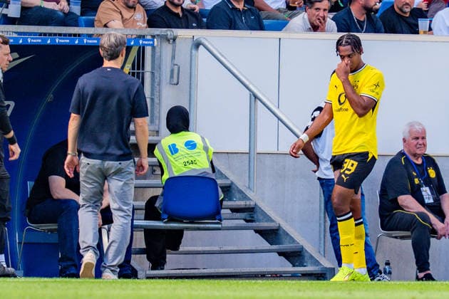 1. Bundesliga, 2. Spieltag, TSG 1899 Hoffenheim vs. Borussia Dortmund am 05.09.2026 Filippo Mane mit einer Verletzung und Auswechselung verletzt sich WICHTIGER HINWEIS: Gemäß den Vorgaben der DFL und des DFB ist es untersagt, in dem Stadion und oder vom Spiel angefertigte Fotoaufnahmen in Form von Sequenzbildern und oder videoähnlichen Fotostrecken zu verwerten bzw. verwerten zu lassen. *** Bundesliga 1, Matchday 2, TSG 1899 Hoffenheim vs. Borussia Dortmund on September 5, 2026. Filippo Mane is injured and is substituted. IMPORTANT NOTICE: In accordance with the guidelines of the DFL and the DFB, it is prohibited to use or allow the use of photographs taken in the stadium and or at the game in the form of sequential images and or video-like photo sequences Copyright: xBahhoxKarax