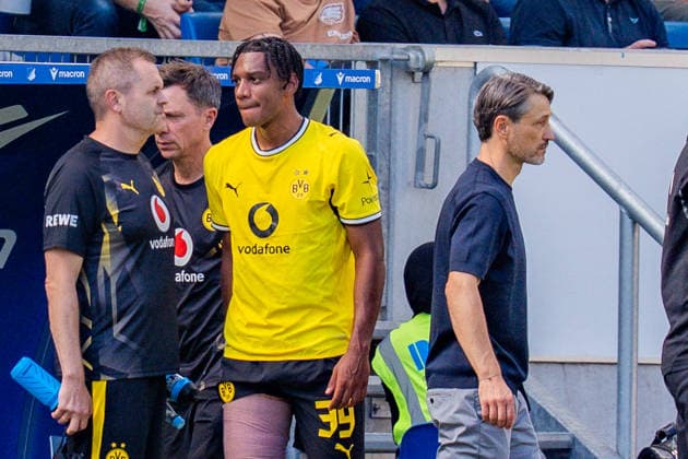 1. Bundesliga, 2. Spieltag, TSG 1899 Hoffenheim vs. Borussia Dortmund am 05.09.2026 Filippo Mane mit einer Verletzung und Auswechselung verletzt sich Niko Kovac WICHTIGER HINWEIS: Gemäß den Vorgaben der DFL und des DFB ist es untersagt, in dem Stadion und oder vom Spiel angefertigte Fotoaufnahmen in Form von Sequenzbildern und oder videoähnlichen Fotostrecken zu verwerten bzw. verwerten zu lassen. *** Bundesliga 1, Matchday 2, TSG 1899 Hoffenheim vs. Borussia Dortmund on September 5, 2026. Filippo Mane is injured and substituted; Niko Kovac is injured. IMPORTANT NOTICE: In accordance with DFL and DFB regulations, it is prohibited to use or allow the use of photographs taken in the stadium and or at the game in the form of sequential images and or video-like photo series Copyright: xBahhoxKarax