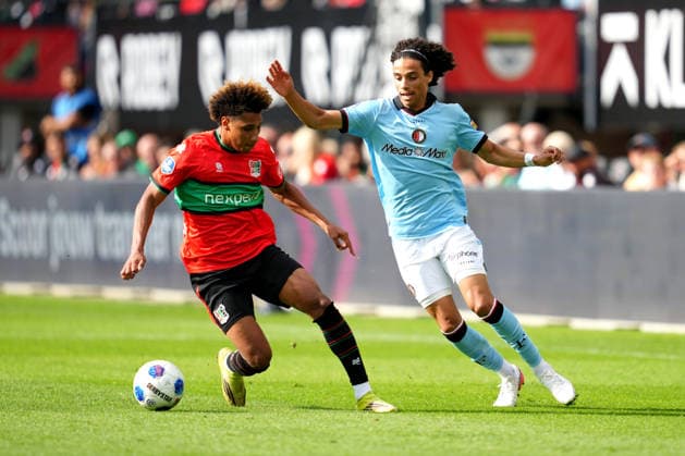 Eredivisie: NEC Nijmegen v Feyenoord Rotterdam Nijmegen - Noe Lebreton of NEC Nijmegen battles for possession with Gjivai Zechiel of Feyenoord Rotterdam during the fifth competition round of the 2026 2027 Eredivisie season. The match is set between NEC Nijmegen and Feyenoord Rotterdam at Goffertstadion on 5 September 2026 in Nijmegen, Netherlands. (Hero Images Danny de Groot) Copyright: xDannyxdexGrootx
