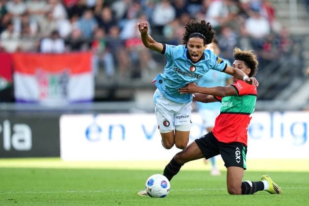 Eredivisie: NEC Nijmegen v Feyenoord Rotterdam Nijmegen - Gjivai Zechiel of Feyenoord Rotterdam duels for the ball with Noe Lebreton of NEC Nijmegen during the fifth competition round of the 2026 2027 Eredivisie season. The match is set between NEC Nijmegen and Feyenoord Rotterdam at Goffertstadion on 5 September 2026 in Nijmegen, Netherlands. (Hero Images Yannick Verhoeven) Copyright: xYannickxVerhoevenx