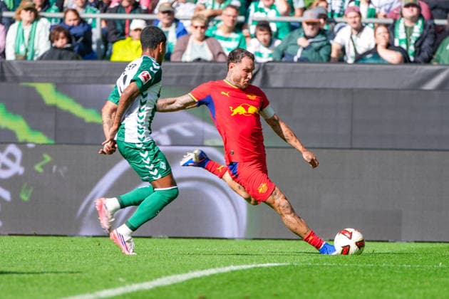David Raum (RB Leipzig, 22), Arthur (Werder Bremen, 13), Deutschland: Fussball, Bundesliga, Saison 2026 27, 2. Spieltag, 05.09.2026, Werder Bremen vs RB Leipzig, Weserstadion (Bremen) *** David Raum, RB Leipzig, 22; Arthur, Werder Bremen, 13; German soccer; Bundesliga; 2026–27 season; Matchday 2; September 5, 2026; Werder Bremen vs. RB Leipzig; Weserstadion, Bremen Copyright: xLeonxFrickx