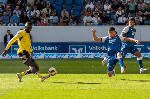 1. Bundesliga: TSG Hoffenheim vs Borussia Dortmund, 05.09.2026 Tor durch Serhou Guirassy (Borussia Dortmund, 9) zum 2:1 für Borussia Dortmund 1. Bundesliga: TSG Hoffenheim vs Borussia Dortmund, SNP Arena, 05.09.2026 DFB DFL REGULATIONS PROHIBIT ANY USE OF PHOTOGRAPHS AS IMAGE SEQUENCES AND OR QUASI-VIDEO. *** 1 Bundesliga: TSG Hoffenheim vs. Borussia Dortmund, September 5, 2026. Goal by Serhou Guirassy (Borussia Dortmund). Final score: 9–2 in favor of Borussia Dortmund. 1 Bundesliga: TSG Hoffenheim vs. Borussia Dortmund, SNP Arena, September 5, 2026 DFB and DFL regulations prohibit any use of photographs as image sequences and or quasi-video. Copyright: xBEAUTIFULxSPORTS Hillx