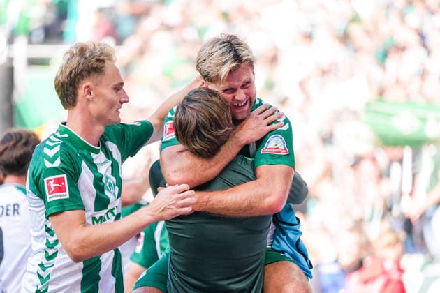 Tor zum 2:0 für Werder Bremen durch Niklas Füllkrug (Werder Bremen, 10), Emotionen, Torjubel, Freude, Deutschland: Fussball, Bundesliga, Saison 2026 27, 2. Spieltag, 05.09.2026, Werder Bremen vs RB Leipzig, Weserstadion (Bremen) *** Niklas Füllkrug scores Werder Bremen’s second goal, Werder Bremen, 10, Emotions, Goal Celebration, Joy, German Soccer, Bundesliga, 2026–27 Season, Matchday 2, September 5, 2026, Werder Bremen vs. RB Leipzig, Weserstadion, Bremen Copyright: xLeonxFrickx