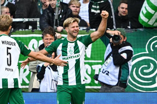1. Bundesliga: SV Werder Bremen - RB Leipzig am 05.09.2026 im Weserstadion in Bremen Jubel, Torjubel, Torschuetze, Torschütze Niclas Füllkrug Fuellkrug (Bremen) jubelt nach seinem Tor zum 2:0 mit Amos Pieper (Bremen) *** 1 Bundesliga: SV Werder Bremen vs. RB Leipzig on September 5, 2026, at the Weserstadion in Bremen—celebrations, goal celebrations, goal scorers, goal scorer Niclas Füllkrug (Fuellkrug); Bremen celebrates after his goal to make it 2–0 with Amos Pieper; Bremen MT