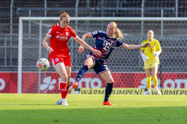 Spielszene, Zweikampf, v.l. Leonie Stoehr (1. FSV Mainz 05, 31), Anna Gerhardt (1. FC Koeln, 21), GER, 1. FSV Mainz 05 vs. 1. FC Koeln, Fussball, Google Pixel Frauen-Bundesliga, 3. Spieltag, Saison 2026 2027, 05.09.2026, DFB REGULATIONS PROHIBIT ANY USE OF PHOTOGRAPHS AS IMAGE SEQUENCES AND OR QUASI-VIDEO, GER, 1. FSV Mainz 05 vs. 1. FC Koeln, Fussball, Google Pixel Frauen-Bundesliga, 3. Spieltag, Saison 2026 2027, 05.09.2026 Mainz *** Game action, tackle, from left: Leonie Stoehr 1 FSV Mainz 05, 31, Anna Gerhardt 1 FC Cologne, 21, GER, 1 FSV Mainz 05 vs. 1 FC Cologne, soccer, Google Pixel Women’s Bundesliga, Matchday 3, 2026–2027 season, September 5, 2026, DFB regulations prohibit any use of photographs as image sequences and or quasi-video, GER, 1. FSV Mainz 05 vs. 1. FC Köln, Soccer, Google Pixel Women’s Bundesliga, Matchday 3, 2026–2027 Season, September 5, 2026, Mainz Copyright: xEibner-Pressefoto J-NxGroemlingx EP_JGG