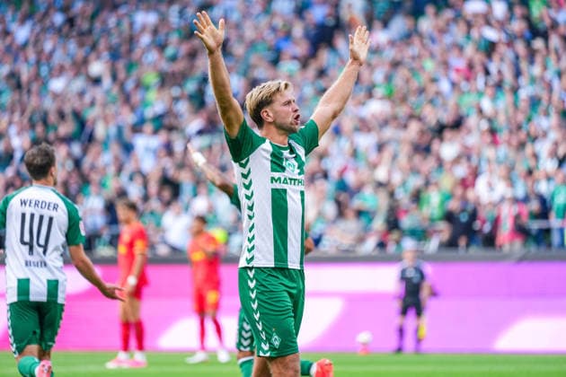 Tor zum 2:0 für Werder Bremen durch Niklas Füllkrug (Werder Bremen, 10), Emotionen, Torjubel, Freude, Deutschland: Fussball, Bundesliga, Saison 2026 27, 2. Spieltag, 05.09.2026, Werder Bremen vs RB Leipzig, Weserstadion (Bremen) *** Niklas Füllkrug scores the 2-0 goal for Werder Bremen Werder Bremen, 10, Emotions, Goal celebration, Joy, German soccer, Bundesliga, 2026-27 season, Matchday 2, September 5, 2026, Werder Bremen vs. RB Leipzig, Weserstadion, Bremen Copyright: xLeonxFrickx