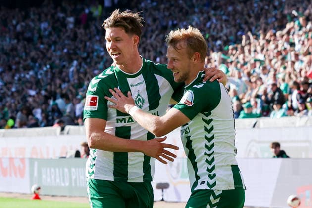 Marco Gruell (Werder Bremen) bejubelt seinen Treffer zum 3:0 mit Cedric Itten (Werder Bremen) waehrend des Spiels der 1. Bundesliga zwischen SV Werder Bremen und RB Leipzig, Weserstadion am 05. September 2026 in Bremen, Deutschland. (Foto von Marco Steinbrenner DeFodi Images) +++ Marco Gruell (Werder Bremen) celebrates after scoring his teams third Goal with Cedric Itten (Werder Bremen) during the Bundesliga match between SV Werder Bremen and RB Leipzig at Weserstadion on September 5, 2026 in Bremen, Germany. (Photo by Marco Steinbrenner DeFodi Images) DFB DFL REGULATIONS PROHIBIT ANY USE OF PHOTOGRAPHS AS IMAGE SEQUENCES AND OR QUASI-VIDEO. (Photo by Marco Steinbrenner DeFodi Images) - *** Marco Gruell of Werder Bremen celebrates his 3-0 goal with Cedric Itten of Werder Bremen during the Bundesliga match between SV Werder Bremen and RB Leipzig at Weserstadion on September 5, 2026, in Bremen, Germany. Photo by Marco Steinbrenner, DeFodi Images. Marco Gruell of Werder Bremen celebrates after scoring his team’s third goal with Cedric Itten of Werder Bremen during the Bundesliga match between SV Werder Bremen and RB Leipzig at Weserstadion on September 5, 2026 in Bremen, Germany. Photo by Marco Steinbrenner, DeFodi Images. DFB and DFL regulations prohibit any use of photographs as image sequences and or quasi-video. Photo by Marco Steinbrenner, DeFodi Images.