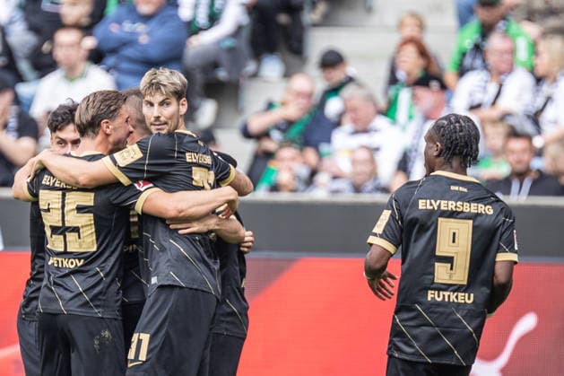 Fussball Bundesliga, Borussia Mönchengladbach vs. SV Elversberg, 05.09.2026 Elversberger Jubel nach dem 3:3 durch Felix Keidel (SV Elversberg 43) -- Fussball Bundesliga, Borussia Mönchengladbach vs. SV Elversberg, 05.09.2026, ista Borussia Park, Mönchengladbach -- DFL REGULATIONS PROHIBIT ANY USE OF PHOTOGRAPHS AS IMAGE SEQUENCES AND OR Q‹UASI-VIDEO. *** German Bundesliga, Borussia Mönchengladbach vs. SV Elversberg, September 5, 2026. Elversberg fans celebrate after Felix Keidel scores the 3-3 goal. SV Elversberg 43. German Bundesliga, Borussia Mönchengladbach vs. SV Elversberg, September 5, 2026, ista Borussia Park, Mönchengladbach DFL REGULATIONS PROHIBIT ANY USE OF PHOTOGRAPHS AS IMAGE SEQUENCES AND OR QUASI-VIDEO Copyright: xBEAUTIFULxSPORTS Derixx