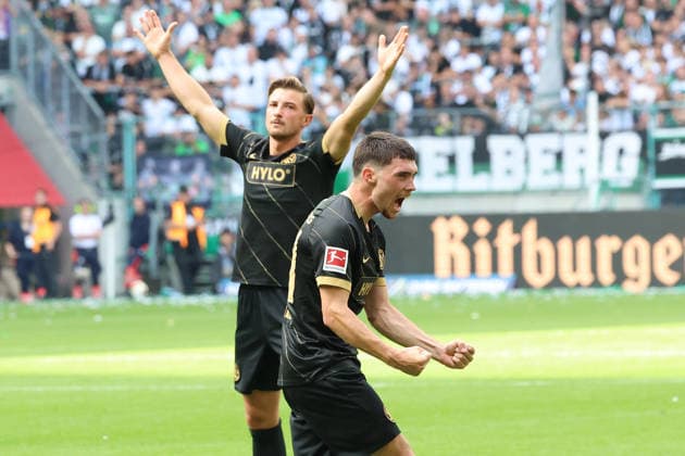 05.09.2026, xrekx, Fussball 1.Bundesliga, Borussia Moenchengladbach - SV Elversberg v.l. Lukas Petkov (SV 07 Elversberg) Torjubel nach dem Tor zum celebrating the goal celebrate 3:3 durch Felix Keidel (SV 07 Elversberg) (DFL DFB REGULATIONS PROHIBIT ANY USE OF PHOTOGRAPHS as IMAGE SEQUENCES and or QUASI-VIDEO) Moenchengladbach *** September 5, 2026, xrekx, Soccer, Bundesliga 1, Borussia Mönchengladbach vs. SV Elversberg – Lukas Petkov, SV 07 Elversberg, celebrating the goal scored by Felix Keidel, SV 07 Elversberg, making the score 3–3. DFL and DFB regulations prohibit any use of photographs as image sequences and or QUASI-VIDEO Mönchengladbach