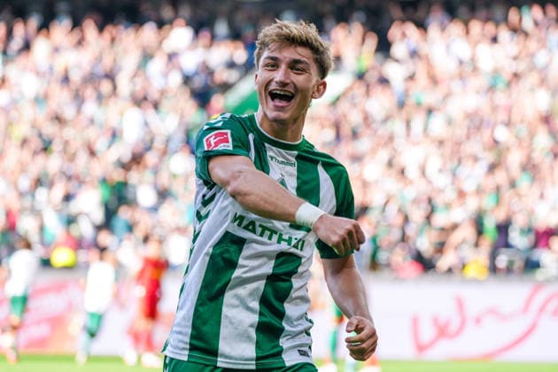 Torjubel zum Treffer zum 3:0 durch Marco Grüll (Werder Bremen, 17) von Chuki (Werder Bremen, 20), Jubel, Emotionen, Freude, Deutschland: Fussball, Bundesliga, Saison 2026 27, 2. Spieltag, 05.09.2026, Werder Bremen vs RB Leipzig, Weserstadion (Bremen) *** Goal celebration after Marco Grüll s goal to make it 3–0 for Werder Bremen, 17 by Chuki Werder Bremen, 20, celebration, emotions, joy, German soccer, Bundesliga, 2026–27 season, Matchday 2, September 5, 2026, Werder Bremen vs. RB Leipzig, Weserstadion, Bremen Copyright: xLeonxFrickx