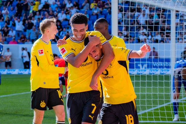1. Bundesliga, 2. Spieltag, TSG 1899 Hoffenheim vs. Borussia Dortmund am 05.09.2026 Tor zum 2:3 durch Ethan Nwaneri Jobe Bellingham Fabio Silva WICHTIGER HINWEIS: Gemäß den Vorgaben der DFL und des DFB ist es untersagt, in dem Stadion und oder vom Spiel angefertigte Fotoaufnahmen in Form von Sequenzbildern und oder videoähnlichen Fotostrecken zu verwerten bzw. verwerten zu lassen. *** Bundesliga 1, Matchday 2, TSG 1899 Hoffenheim vs. Borussia Dortmund on September 5, 2026; Goal for the 2–3 score by Ethan Nwaneri, Jobe Bellingham, and Fabio Silva. IMPORTANT NOTICE: In accordance with the guidelines of the DFL and the DFB, it is prohibited to use or allow the use of photographs taken in the stadium and or during the game in the form of sequential images and or video-like photo series Copyright: xBahhoxKarax