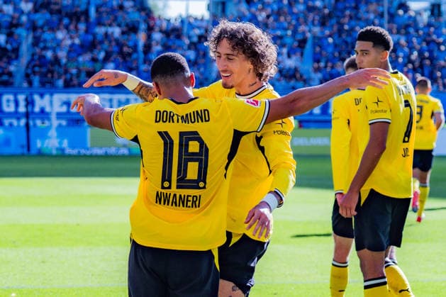 1. Bundesliga, 2. Spieltag, TSG 1899 Hoffenheim vs. Borussia Dortmund am 05.09.2026 Tor zum 2:3 durch Ethan Nwaneri Jobe Bellingham Fabio Silva WICHTIGER HINWEIS: Gemäß den Vorgaben der DFL und des DFB ist es untersagt, in dem Stadion und oder vom Spiel angefertigte Fotoaufnahmen in Form von Sequenzbildern und oder videoähnlichen Fotostrecken zu verwerten bzw. verwerten zu lassen. *** Bundesliga 1, Matchday 2, TSG 1899 Hoffenheim vs. Borussia Dortmund on September 5, 2026; goal for the 2–3 score by Ethan Nwaneri, Jobe Bellingham, and Fabio Silva. IMPORTANT NOTICE: In accordance with the guidelines of the DFL and the DFB, it is prohibited to use or allow the use of photographs taken in the stadium and or during the game in the form of sequential images and or video-like photo series Copyright: xBahhoxKarax
