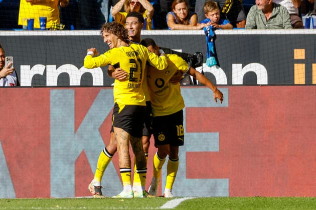 Torjubel BVB Dortmund beim 3:3 , Deutschland, Fussball, 1. Bundesliga, 2.Spieltag, 2026 2027, TSG Hoffenheim vs. Borussia Dortmund, 05.09.2026, Sinsheim SNP Arena Deutschland *** BVB Dortmund celebrates a goal in the 3-3 match, Germany, soccer, Bundesliga 1, Matchday 2, 2026–2027, TSG Hoffenheim vs. Borussia Dortmund, September 5, 2026, Sinsheim SNP Arena, Germany Copyright: xGrantxHubbsx