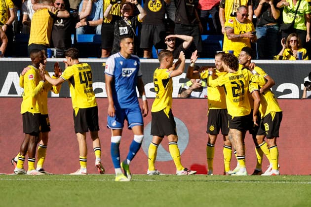 Torjubel BVB Dortmund beim 3:3 , Deutschland, Fussball, 1. Bundesliga, 2.Spieltag, 2026 2027, TSG Hoffenheim vs. Borussia Dortmund, 05.09.2026, Sinsheim SNP Arena Deutschland *** BVB Dortmund celebrates a goal in the 3-3 match, Germany, soccer, Bundesliga 1, Matchday 2, 2026–2027, TSG Hoffenheim vs. Borussia Dortmund, September 5, 2026, Sinsheim SNP Arena, Germany Copyright: xGrantxHubbsx