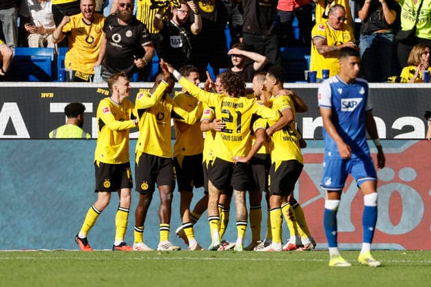 Torjubel BVB Dortmund beim 3:3 , Deutschland, Fussball, 1. Bundesliga, 2.Spieltag, 2026 2027, TSG Hoffenheim vs. Borussia Dortmund, 05.09.2026, Sinsheim SNP Arena Deutschland *** BVB Dortmund celebrates a goal in the 3-3 match, Germany, soccer, Bundesliga 1, Matchday 2, 2026–2027, TSG Hoffenheim vs. Borussia Dortmund, September 5, 2026, Sinsheim SNP Arena, Germany Copyright: xGrantxHubbsx