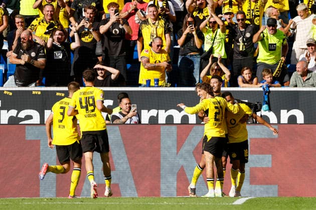 Torjubel BVB Dortmund beim 3:3 , Deutschland, Fussball, 1. Bundesliga, 2.Spieltag, 2026 2027, TSG Hoffenheim vs. Borussia Dortmund, 05.09.2026, Sinsheim SNP Arena Deutschland *** BVB Dortmund celebrates a goal in the 3-3 match, Germany, soccer, Bundesliga 1, Matchday 2, 2026–2027, TSG Hoffenheim vs. Borussia Dortmund, September 5, 2026, Sinsheim SNP Arena, Germany Copyright: xGrantxHubbsx
