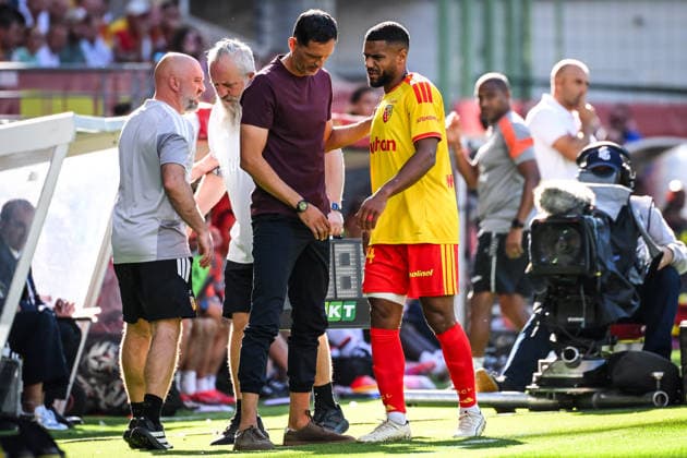 September 5, 2026, Lens, France, France: Dino TOPPMOLLER of Lens and Matthieu UDOL of Lens looks injured during the Ligue 1 match between RC Lens and FC Lorient at Bollaert-Delelis Stadium on September 05, 2026 in Lens, France. RC Lens V FC Lorient - Ligue 1  - ZUMAm308 20260905_zsp_m308_004 Copyright: xMatthieuxMirvillex