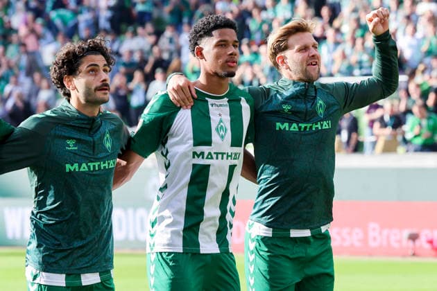 Eren Dinkci (Werder Bremen), Salim Musah (Werder Bremen) und Niclas Fuellkrug (Werder Bremen) jubeln waehrend des Spiels der 1. Bundesliga zwischen SV Werder Bremen und RB Leipzig, Weserstadion am 05. September 2026 in Bremen, Deutschland. (Foto von Marco Steinbrenner DeFodi Images) +++ Eren Dinkci (Werder Bremen), Salim Musah (Werder Bremen) und Niclas Fuellkrug (Werder Bremen) cheer during the Bundesliga match between SV Werder Bremen and RB Leipzig at Weserstadion on September 5, 2026 in Bremen, Germany. (Photo by Marco Steinbrenner DeFodi Images) DFB DFL REGULATIONS PROHIBIT ANY USE OF PHOTOGRAPHS AS IMAGE SEQUENCES AND OR QUASI-VIDEO. (Photo by Marco Steinbrenner DeFodi Images) - *** Eren Dinkci of Werder Bremen, Salim Musah of Werder Bremen, and Niclas Füllkrug of Werder Bremen celebrate during the Bundesliga match between SV Werder Bremen and RB Leipzig at Weserstadion on September 5, 2026, in Bremen, Germany. Photo by Marco Steinbrenner, DeFodi Images. Eren Dinkci (Werder Bremen), Salim Musah (Werder Bremen), and Niclas Füllkrug (Werder Bremen) cheer during the Bundesliga match between SV Werder Bremen and RB Leipzig at Weserstadion on September 5, 2026 in Bremen, Germany. Photo by Marco Steinbrenner, DeFodi Images. DFB and DFL regulations prohibit any use of photographs as image sequences and or quasi-video. Photo by Marco Steinbrenner, DeFodi Images