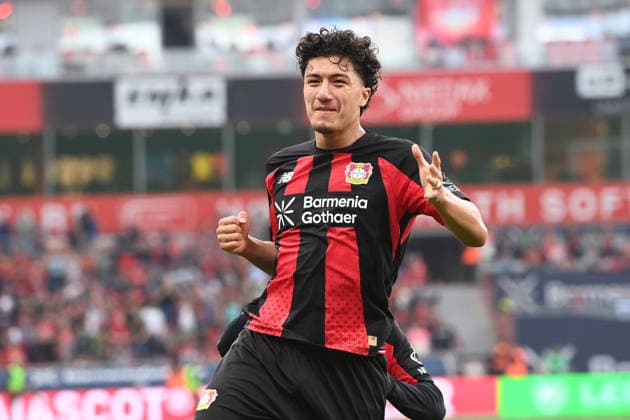 Ibrahim MAZA (LEV) jubelt nach seinem Tor zum 4:0 Jubel, jubeln, Freude, cheers, Fussball 1. Bundesliga, 2.Spieltag, matchday2, Bayer Leverkusen (LEV) - 1. FC Union Berlin (UB) 4-0 am 18.04.2026 in Leverkusen Deutschland. DFL regulations prohibit any use of photographs as image sequences and or quasi-video Â *** Ibrahim MAZA LEV celebrates after scoring his goal to make it 4–0: celebration, cheering, joy, cheers, soccer, Bundesliga 1, Matchday 2, matchday2, Bayer Leverkusen (LEV) 1, FC Union Berlin (UB) 4–0 on April 18, 2026, in Leverkusen, Germany. DFL regulations prohibit any use of photographs as image sequences and or quasi-video.
