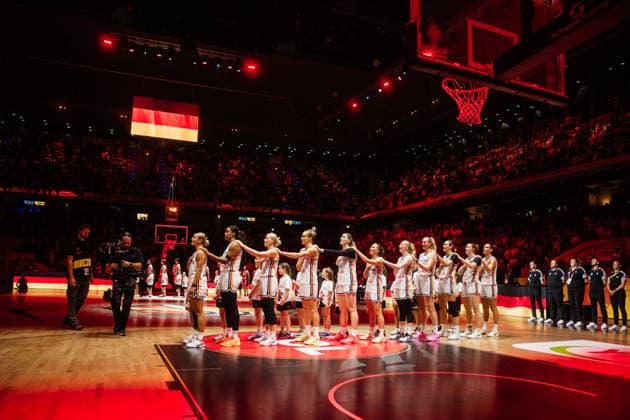 FIBA Women™s Basketball World Cup 2026: Deutschland vs. Japan, 05.09.2026 Team Deutschland bei der Hymne; Basketball, FIBA Women™s Basketball World Cup 2026, Gruppenphase, Gruppe A, 2. Spieltag: Deutschland vs. Japan am 05.09.2026 in der Max-Schmeling-Halle, Berlin Copyright: xBEAUTIFULxSPORTS Tonhäuserx