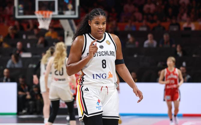 Nyara Sabally jubelt Aktion Oberkörper Basketball FIBA World Cup Weltmeisterschaft Frauen WM Saison 2026 2027 05.09.2026 DBB Deutschland GER vs Japan JPN