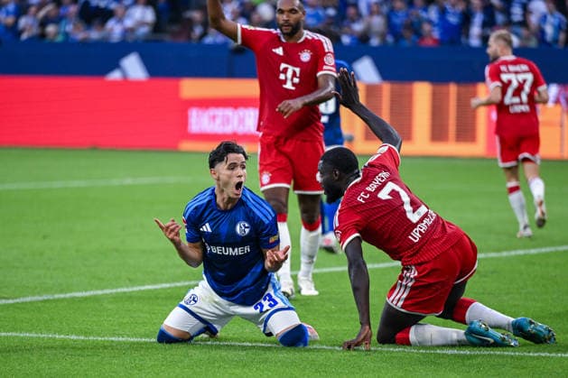 05.09.2026, Fussball, Saison 2026 2027, Bundesliga, FC Schalke 04 - FC Bayern München, Soufiane El-Faouzi (FC Schalke 04), Dayot Upamecano (FC Bayern München) xRHR-FOTO YYx *** September 5, 2026, Soccer, 2026–2027 Season, Bundesliga, FC Schalke 04 vs. FC Bayern Munich, Soufiane El Faouzi (FC Schalke 04), Dayot Upamecano (FC Bayern Munich) xRHR PHOTO YYx Copyright: KROEGER RHR-FOTOx RHR-FOTO YY