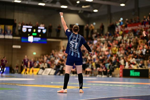 Handball I Frauen I Saison 2026-2027 I Bundesliga I 2. Spieltag I Buxtehuder SV - HC Leipzig I 05.09.2026 Einzelfoto, Freisteller, Einzelbild, Cut-out, isoliertes Motiv, Sportaufnahme, Nahaufnahme, freigestellt, freigestellte Aufnahme, Aufnahme, Einzeln: Jubel, Begeisterung, Enthusiasmus, Euphorie, Freude, Glücksgefühl, Heiterkeit bei: Lin Luck (51, Buxtehuder Sportverein) Buxtehude Halle Nord (Neu) Niedersachsen Deutschland Copyright: xLobeca FelixxWeißbergx