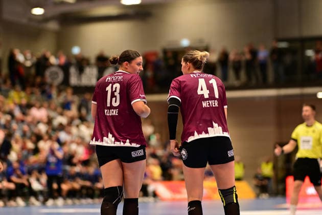 Handball I Frauen I Saison 2026-2027 I Bundesliga I 2. Spieltag I Buxtehuder SV - HC Leipzig I 05.09.2026 Laura Sophie Klocke (13, HC Leipzig) Wiebke Meyer (41, HC Leipzig) Buxtehude Halle Nord (Neu) Niedersachsen Deutschland Copyright: xLobeca FelixxWeißbergx