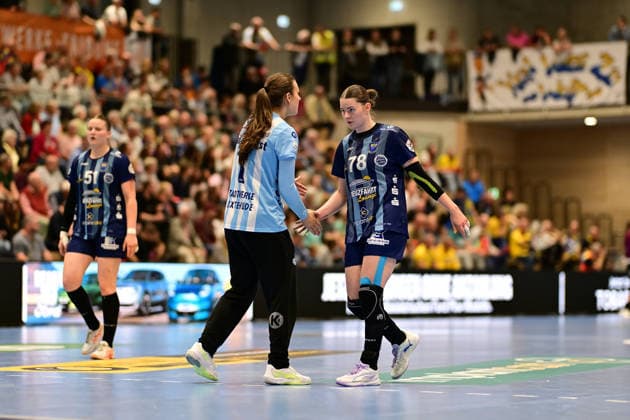 Handball I Frauen I Saison 2026-2027 I Bundesliga I 2. Spieltag I Buxtehuder SV - HC Leipzig I 05.09.2026 Nikki van der Vorst (1, Buxtehuder Sportverein) Lucy Strauchmann (78, Buxtehuder Sportverein) Buxtehude Halle Nord (Neu) Niedersachsen Deutschland Copyright: xLobeca FelixxWeißbergx