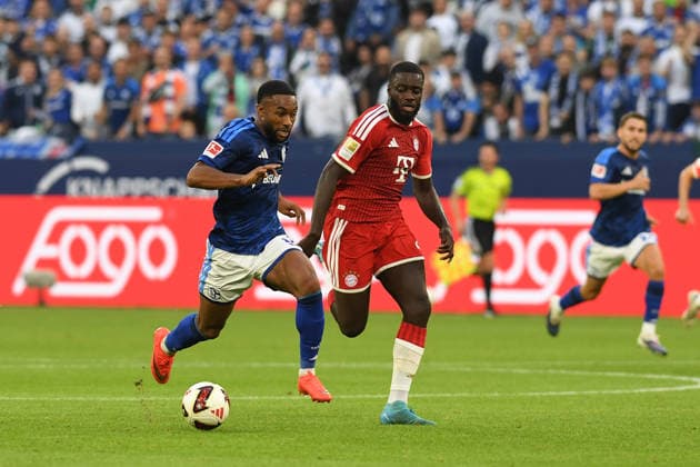 Moussa Sylla (FC Schalke 04) und Dayot Upamecano (FC Bayern Muenchen) im Zweikampf waehrend des Spiels der 1. Bundesliga zwischen FC Schalke 04 und FC Bayern Muenchen, Veltins-Arena am 05. September 2026 in Gelsenkirchen, Deutschland. (Foto von Ralf Treese DeFodi Images) +++ Moussa Sylla (FC Schalke 04) und Dayot Upamecano (FC Bayern Muenchen) battle for the ball during the Bundesliga match between FC Schalke 04 and FC Bayern Muenchen at Veltins-Arena on September 5, 2026 in Gelsenkirchen, Germany. (Photo by Ralf Treese DeFodi Images) DFB DFL REGULATIONS PROHIBIT ANY USE OF PHOTOGRAPHS AS IMAGE SEQUENCES AND OR QUASI-VIDEO. (Photo by Ralf Treese DeFodi Images) - *** Moussa Sylla of FC Schalke 04 and Dayot Upamecano of FC Bayern Munich in a tackle during the Bundesliga match between FC Schalke 04 and FC Bayern Munich at Veltins Arena on September 5, 2026, in Gelsenkirchen, Germany Photo by Ralf Treese, DeFodi Images Moussa Sylla of FC Schalke 04 and Dayot Upamecano of FC Bayern Munich battle for the ball during the Bundesliga match between FC Schalke 04 and FC Bayern Munich at Veltins Arena on September 5, 2026 in Gelsenkirchen, Germany. Photo by Ralf Treese, DeFodi Images. DFB and DFL regulations prohibit any use of photographs as image sequences and or quasi-video. Photo by Ralf Treese, DeFodi Images.