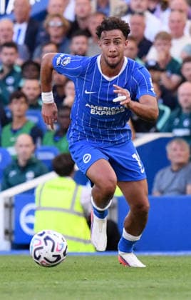 Brighton and Hove Albion v Leeds United, Premier League Charalampos Kostoulas Forward of Brighton and Hove Albion in action during the Premier League match between Brighton and Hove Albion and Leeds United at the American Express Stadium, Brighton and Hove, UK on 5 September 2026. Brighton and Hove American Express Stadium East Sussex UK Editorial use only DataCo restrictions apply See www.football-dataco.com , Copyright: xJeffxMoodx PSI-24837-0070