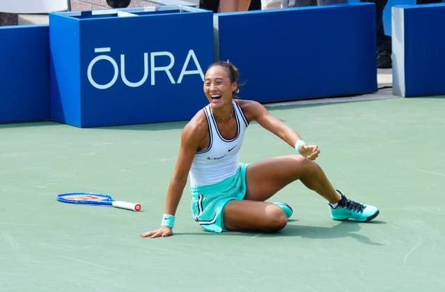 Qinwen Zheng celebrates her stunning win over Madison Keys, coming back from 5-0 down in the final set 2026 US Open, Day Seven, USTA Billie Jean King National Tennis Center, New York, USA - 05 Sep 2026New York USTA Billie Jean King National T New York (NY) United States of America EDITORIAL USE ONLY No use with unauthorised audio, video, data, fixture lists, club league logos or live services. Online in-match use limited to 120 images, no video emulation. No use in betting, games or single club league player publications. Copyright: xJavierxGarcia Shutterstockx 17134332v