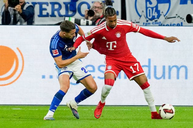 Adil Aouchiche (FC Schalke 04) und Michael Olise (FC Bayern Muenchen) im Zweikampf waehrend des Spiels der 1. Bundesliga zwischen FC Schalke 04 und FC Bayern Muenchen, Veltins-Arena am 05. September 2026 in Gelsenkirchen, Deutschland. (Foto von Alex Gottschalk DeFodi Images) +++ Adil Aouchiche (FC Schalke 04) und Michael Olise (FC Bayern Muenchen) battle for the ball during the Bundesliga match between FC Schalke 04 and FC Bayern Muenchen at Veltins-Arena on September 5, 2026 in Gelsenkirchen, Germany. (Photo by Alex Gottschalk DeFodi Images) DFB DFL REGULATIONS PROHIBIT ANY USE OF PHOTOGRAPHS AS IMAGE SEQUENCES AND OR QUASI-VIDEO. (Photo by Alex Gottschalk DeFodi Images) - *** Adil Aouchiche of FC Schalke 04 and Michael Olise of FC Bayern Munich battle for the ball during the Bundesliga match between FC Schalke 04 and FC Bayern Munich at Veltins Arena on September 5, 2026, in Gelsenkirchen, Germany Photo by Alex Gottschalk DeFodi Images Adil Aouchiche of FC Schalke 04 and Michael Olise of FC Bayern Munich battle for the ball during the Bundesliga match between FC Schalke 04 and FC Bayern Munich at Veltins Arena on September 5, 2026 in Gelsenkirchen, Germany. Photo by Alex Gottschalk, DeFodi Images. DFB and DFL regulations prohibit any use of photographs as image sequences and or quasi-video. Photo by Alex Gottschalk, DeFodi Images