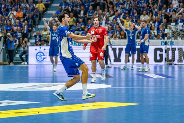 Opel Handball Bundesliga, VfL Gummersbach - MT Melsungen, 05.09.2026 Nikola RoganoviÄ‡ (VfL Gummersbach 23), beim Torjubel.; Opel Handball Bundesliga, VfL Gummersbach - MT Melsungen, 05.09.2026 Copyright: xBEAUTIFULxSPORTS Erlhofx