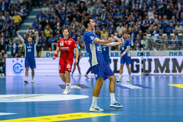 Opel Handball Bundesliga, VfL Gummersbach - MT Melsungen, 05.09.2026 Nikola RoganoviÄ‡ (VfL Gummersbach 23), beim Torjubel.; Opel Handball Bundesliga, VfL Gummersbach - MT Melsungen, 05.09.2026 Copyright: xBEAUTIFULxSPORTS Erlhofx