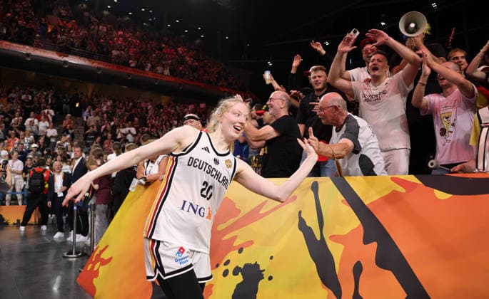 Frieda Bühner jubelt nach Spielende Freude Emotion Basketball FIBA World Cup Weltmeisterschaft Frauen WM Saison 2026 2027 05.09.2026 DBB Deutschland GER vs Japan JPN