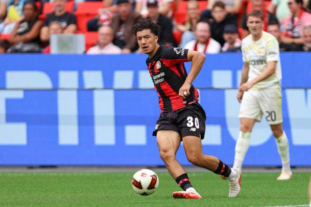 Ibrahim Maza (Bayer 04 Leverkusen) in Aktion, am Ball, Einzelaktion waehrend des Spiels der 1. Bundesliga zwischen Bayer 04 Leverkusen und 1. FC Union Berlin, BayArena am 05. September 2026 in Leverkusen, Deutschland. (Foto von Oliver Kaelke DeFodi Images) +++ Ibrahim Maza (Bayer 04 Leverkusen) controls the ball during the Bundesliga match between Bayer 04 Leverkusen and 1. FC Union Berlin at BayArena on September 5, 2026 in Leverkusen, Germany. (Photo by Oliver Kaelke DeFodi Images) DFB DFL REGULATIONS PROHIBIT ANY USE OF PHOTOGRAPHS AS IMAGE SEQUENCES AND OR QUASI-VIDEO. (Photo by Oliver Kaelke DeFodi Images) - *** Ibrahim Maza of Bayer 04 Leverkusen in action, on the ball, making a solo run during the Bundesliga match between Bayer 04 Leverkusen and 1. FC Union Berlin, BayArena on September 5, 2026, in Leverkusen, Germany. Photo by Oliver Kaelke, DeFodi Images. Ibrahim Maza of Bayer 04 Leverkusen controls the ball during the Bundesliga match between Bayer 04 Leverkusen and 1. FC Union Berlin at BayArena on September 5, 2026 in Leverkusen, Germany. Photo by Oliver Kaelke, DeFodi Images. DFB and DFL regulations prohibit any use of photographs as image sequences and or quasi-video. Photo by Oliver Kaelke, DeFodi Images.