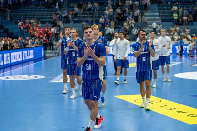 Die Teams nach dem Unentschieden,VfL Gummersbach vs. MT Melsungen,, Opel Handball Bundesliga, Herren , 3. Spieltag, 05.09.2026 Gummersbach NRW Deutschland
