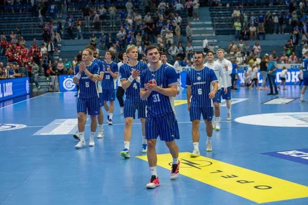 Die Teams nach dem Unentschieden,VfL Gummersbach vs. MT Melsungen,, Opel Handball Bundesliga, Herren , 3. Spieltag, 05.09.2026 Gummersbach NRW Deutschland