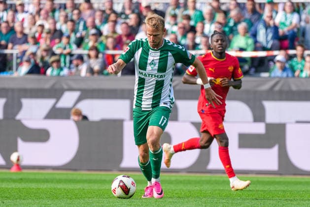 Marco Grüll (Werder Bremen, 17), Einzelaufnahme, Portrait, Gesichtsausdruck, Emotion, Mimik, Deutschland: Fussball, Bundesliga, Saison 2026 27, 2. Spieltag, 05.09.2026, Werder Bremen vs RB Leipzig, Weserstadion (Bremen) *** Marco Grüll, Werder Bremen, 17, single shot, portrait, facial expression, emotion, facial gestures, German soccer, Bundesliga, 2026–27 season, Matchday 2, September 5, 2026, Werder Bremen vs. RB Leipzig, Weserstadion, Bremen Copyright: xLeonxFrickx