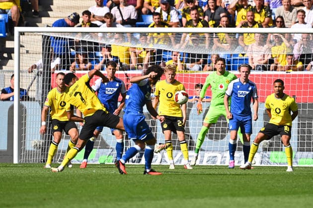 Tor Leon AVDULLAHU (1899 Hoffenheim) zum 1-0. Aktion,Torschuss Fussball 1. Bundesliga Saison 2026 2027, 2.Spieltag, Spieltag02,, TSG 1899 Hoffenheim - Borussia Dortmund 2-3 am 05.09.2026 , SNP ARENA *** Goal by Leon AVDULLAHU, 1899 Hoffenheim, making it 1–0—Play, Shot on Goal, Soccer, Bundesliga, 2026–2027 Season, Matchday 2, Matchday 02, TSG 1899 Hoffenheim vs. Borussia Dortmund 2–3 on September 5, 2026, SNP ARENA