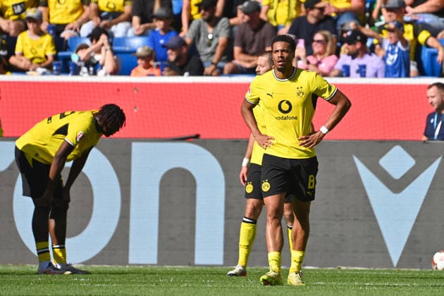 v.li.Joane GADOU (Borussia Dortmund), Waldemar ANTON (Borussia Dortmund), Felix NMECHA (Borussia Dortmund) nach Gegentor, Enttaeuschung,Frust,enttaeuscht, frustriert,niedergeschlagen,Aktion.. Fussball 1. Bundesliga Saison 2026 2027, 2.Spieltag, Spieltag02,, TSG 1899 Hoffenheim - Borussia Dortmund 2-3 am 05.09.2026 , SNP ARENA *** From left: Joane GADOU (Borussia Dortmund), Waldemar ANTON (Borussia Dortmund), Felix NMECHA (Borussia Dortmund) after conceding a goal; disappointment, frustration, let down, frustrated, dejected; soccer action, Bundesliga Season 2026–2027, Matchday 2, Matchday 02, TSG 1899 Hoffenheim vs. Borussia Dortmund 2–3 on September 5, 2026, SNP ARENA