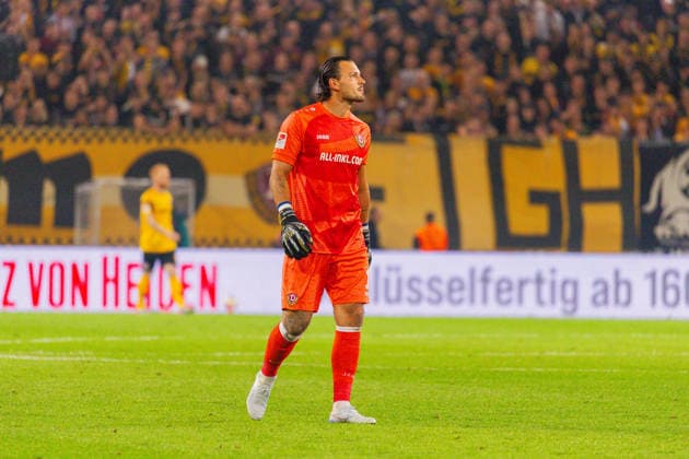 Deutschland: 2.Bundesliga, Saison 2026 2027, 05.09.2026, 4. Spieltag, SG Dynamo Dresden vs VfL Bochum, Rudolf-Harbig-Stadion : Tim Schreiber (SG Dynamo Dresden, 1) Enttäuschung, Trauer, Niederlage, Mimik *** Germany 2. Bundesliga, 2026–2027 Season, September 5, 2026, Matchday 4, SG Dynamo Dresden vs. VfL Bochum, Rudolf Harbig Stadium, Tim Schreiber (SG Dynamo Dresden), 1: Disappointment, Sadness, Defeat, Facial Expression Copyright: xMichellexLukax