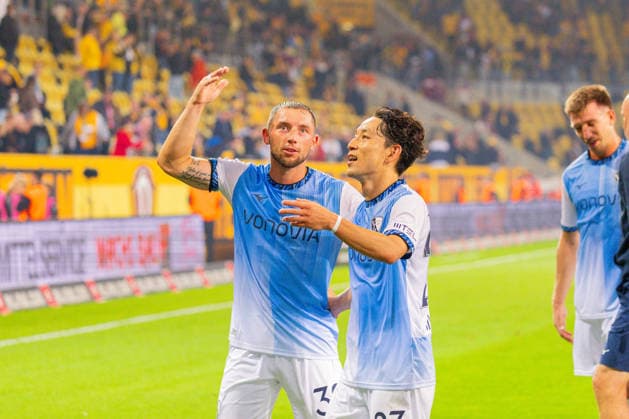 Deutschland: 2.Bundesliga, Saison 2026 2027, 05.09.2026, 4. Spieltag, SG Dynamo Dresden vs VfL Bochum, Rudolf-Harbig-Stadion : Maximilian Wittek (VfL Bochum, 32), Koji Miyoshi (VfL Bochum, 23)Freude, Emotionen, Jubel *** Germany 2. Bundesliga, 2026–2027 Season, September 5, 2026, Matchday 4, SG Dynamo Dresden vs. VfL Bochum, Rudolf Harbig Stadium, Maximilian Wittek (VfL Bochum), 32; Koji Miyoshi (VfL Bochum), 23—Joy, Emotions, Cheers Copyright: xMichellexLukax