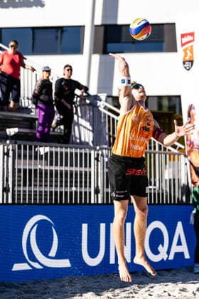 Beach volleyball, Beachvolleyball - MEVZA Schladming SCHLADMING,AUSTRIA,06.SEP.26 - BEACH VOLLEYBALL - win2day Tour PRO, MEVZA Schladming. Image shows Tim Berger.  GEPAxpictures xJulioxArellano