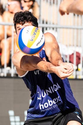 Beach volleyball, Beachvolleyball - MEVZA Schladming SCHLADMING,AUSTRIA,06.SEP.26 - BEACH VOLLEYBALL - win2day Tour PRO, MEVZA Schladming. Image shows Maximilian Trummer.  GEPAxpictures xJulioxArellano