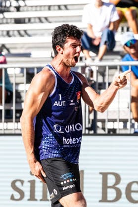 Beach volleyball, Beachvolleyball - MEVZA Schladming SCHLADMING,AUSTRIA,06.SEP.26 - BEACH VOLLEYBALL - win2day Tour PRO, MEVZA Schladming. Image shows Maximilian Trummer.  GEPAxpictures xJulioxArellano