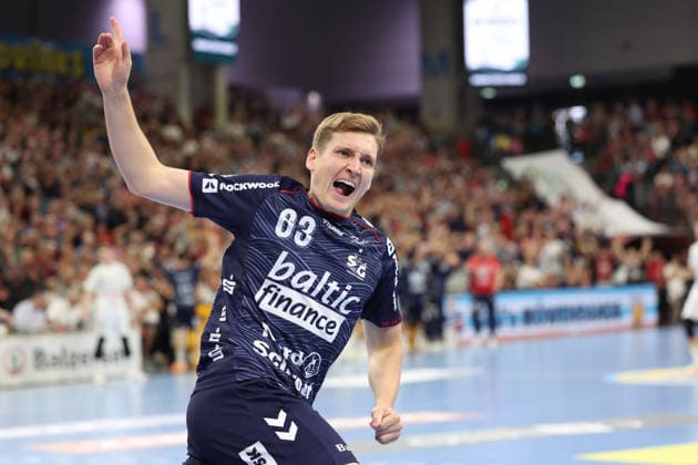 05.09.2026, xBHAx, Handball, Opel HBL, Saison 2026 2027, 1.HBL, SG Flensburg-Handewitt - HC Erlangen, GGW Arena: Domen Novak (SG Flensburg-Handewitt 63) jubelnd Schleswig-Holstein Deutschkand